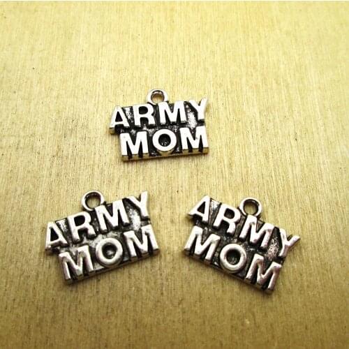 15pcs-- 12*17mm antique silver ARMY MOM one side charm DIY Charms Pendants DIY necklace/ bracelets charms antique silver tone