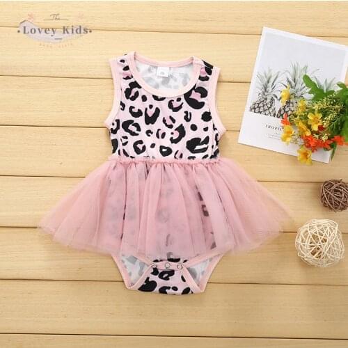 2020 Toddler Baby Girl Sweet Bodysuits Leopard Pink Color Sleeveless Tutu Mesh Cute Newborn Clothing