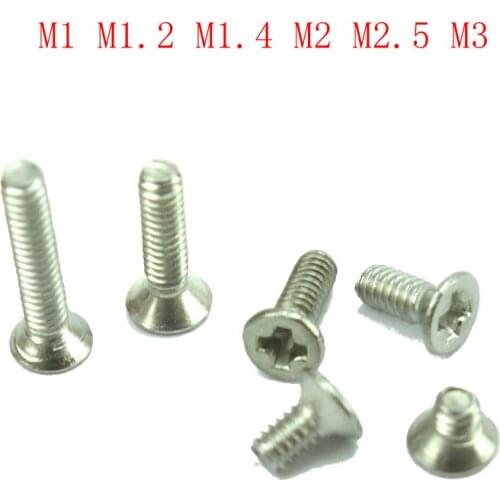 50pcs M1 M1.2 M1.4 M2 M 2.5 M3 DIN965 Stainless steel countersunk flat head philips micro machine screw