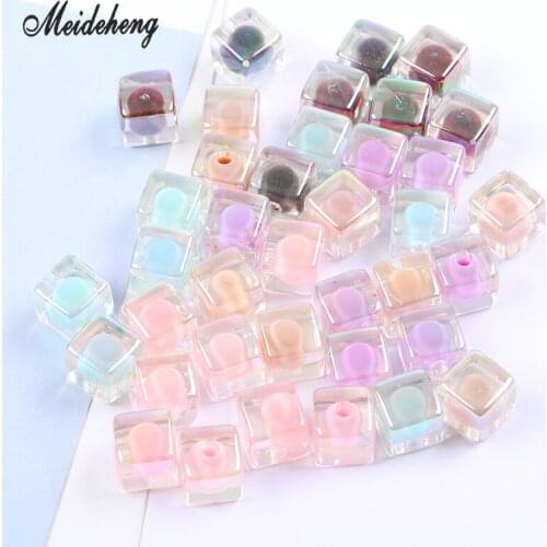Acrylic square Hairdress Beads in Beads for Jewelry Making UV Color Single hole bead Hair ornament accessory handmade materials
