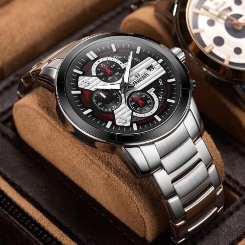 SWISH Watches Mens Top Brand Luxury Clock Stainless Steel Silver Quartz Men Watch Sport Waterproof Chronograph Reloj Hombre+Box