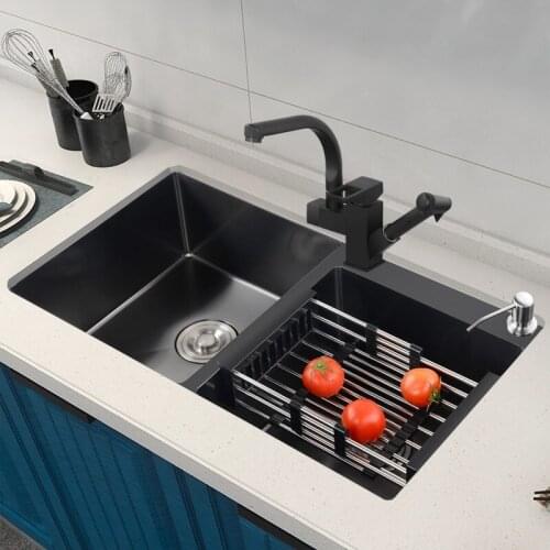Nano Black Double Kitchen Sinks Hand-Made Sink 304 1.3 Mm Thickness Stainless Steel Table Sinks Anti Rust