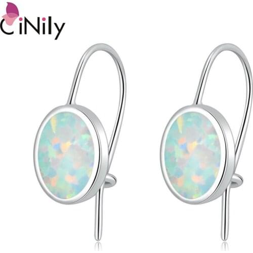 CiNily White Fire Opal Drop Earrings With Stone Silver Plated Oval Dangle Earrings Simple Fashion Jewelry Best Gifts Woman Girl