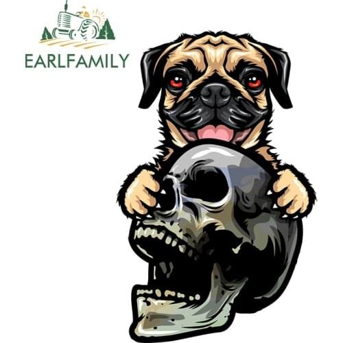 EARLFAMILY 13cm x 8.6cm Pug Skull Auto Car Stickers and Decals VAN RV Motorcycle Cool Vinyl Laptop Car Bumper Body Decor