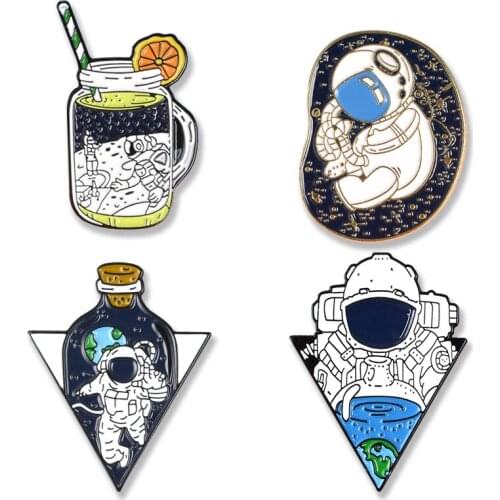 Exquisite Space astronaut series Brooches Sky travel enemal Lapel Pins Space bag Badge For friend jewelry gifts