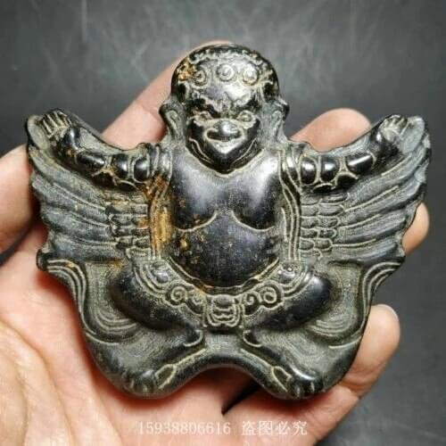 China Red mountain culture Iron meteorite carved Dharma protector Dapeng Pendant