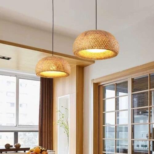 Chinese Hand Knitted Bamboo Pendant Lights Bedroom Weaving Hanging Lamp Living Room Restaurant Home Decor Lighting Fixtures