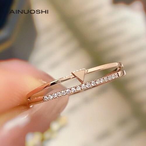 AINUOSHI 0.042ct Real Natural Diamond Engagement for Women Round Cut Exclusively Handcrafted 18K Gold Fashion Ring Jewelry