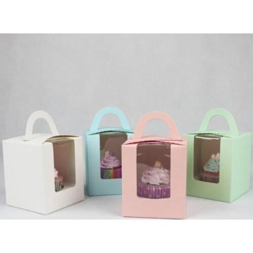 5 Colors Single Cupcake Box with Window & Handle Macaron Box Mousse Cake Box Baking Packaging SN1851