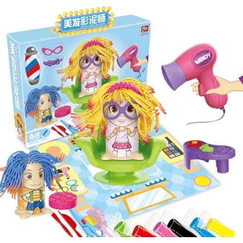 Colorful 3D Play Dough Hairdresser Model Set Modeling Clay Plasticine Kids Toys DIY Tool Pretend Play Hairstylist Learning Toy