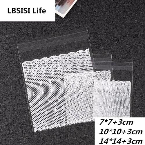 LBSISI Life Lace Candy Cookie Bags Wedding Birthday Decoration Party Self Adhesive Plastic Biscuit Packaging Gift Bag