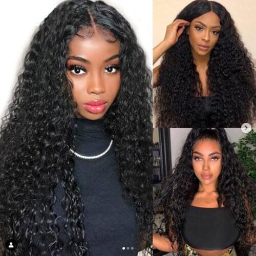 Natural Synthetic Long Kinky Curly U Lace Wigs Baby Hair Black Color Heat Resistant Glueless Lace Wigs for Black Women 24inch