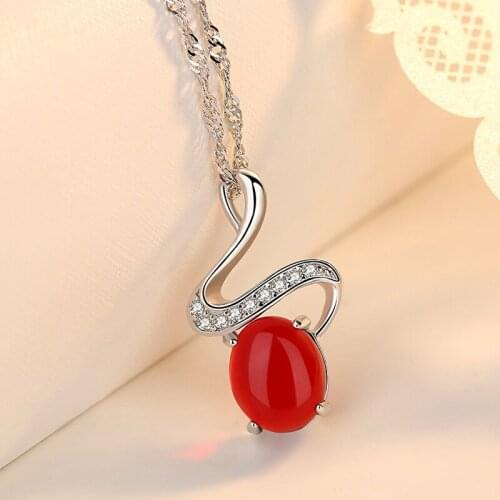 Natural Red Jade Chalcedony Oval Pendant Agate 925 Silver Necklace Fashion Charm Jewelry Carved Amulet Gifts for Her Women