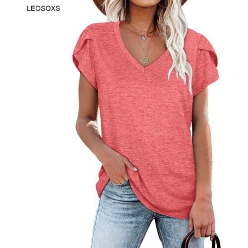 2021 Summer New Fashion Solid Color V-neck Short-sleeved All-match T-shirt Casual Top Womens Clothing