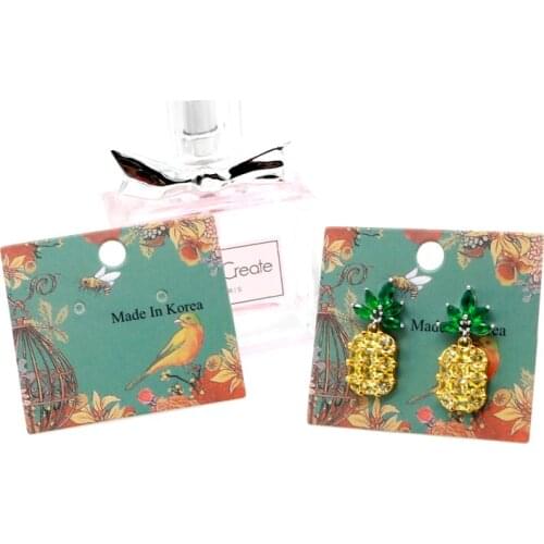 New Design 4.3*4.8cm 100PCS/lot Stud Earrings Display Card Drop Earring Jewelry Green Flower Birds Package Cards Price Tags