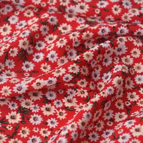 One meter High quality cotton like Chiffon tissu Red White Floral Print fabric Cheongsam garment, dress, gown, curtain fabrics