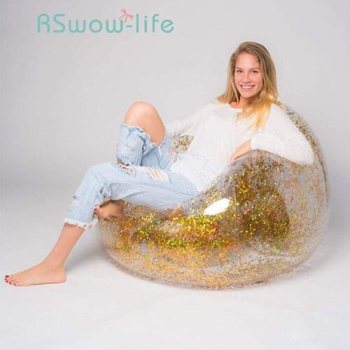 Transparent Inflatable Sequins PVC Sofa Lazy Sofa Seat Portable Outdoor Bedroom Lying Stool For Household Products