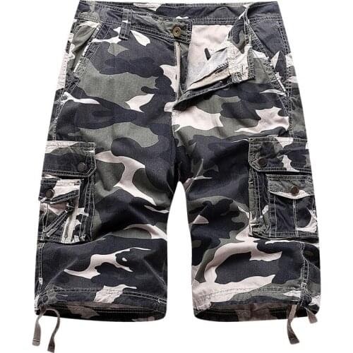 Summer Mens Camouflage Cargo Shorts Cotton Casual Multi-Pocket Military Tactical Short Pants Male Camo Beach Board Shorts Men