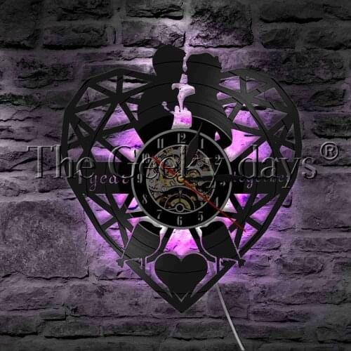 One Year Wedding Anniversary Heart Shape Designed Lamp Vinyl Record Wall Clock Wedding Marriage Wall Decorative Lighting