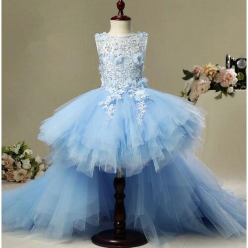 Light Blue Tulle Baby Girl Dresses for Party Princess Christening Newborn Birthday Gowns Appliques Infant Girl Baptism Vestidos