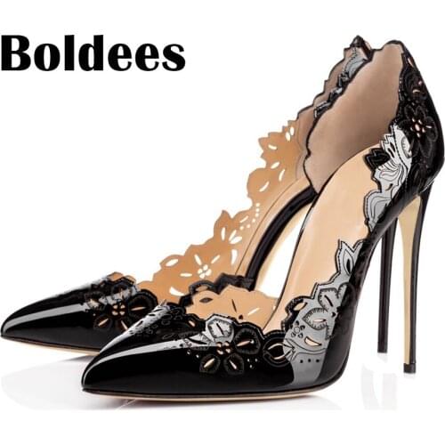 Boldee Sexy Ladies Carve out Leather Leggings Lace up Pumps Stiletto High Heels Point toe Woman Dress Pumps Celebrity Shoes