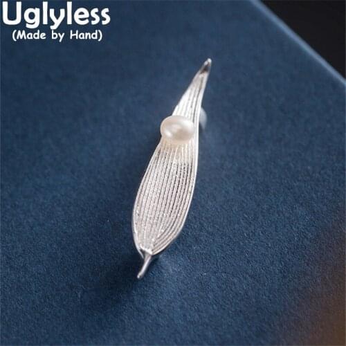 Uglyless A leaf boat Natural Pearls Brooches for Men Neutral Design 925 Silver Pins Brooches for Women Elegant Pearls Jewelry