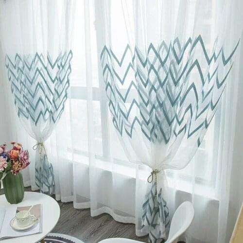 Wave Window Tulle Curtains For Living Room Bedroom White sheer Living room Curtain Translucidus Blue Embroidered Tulle Curtains
