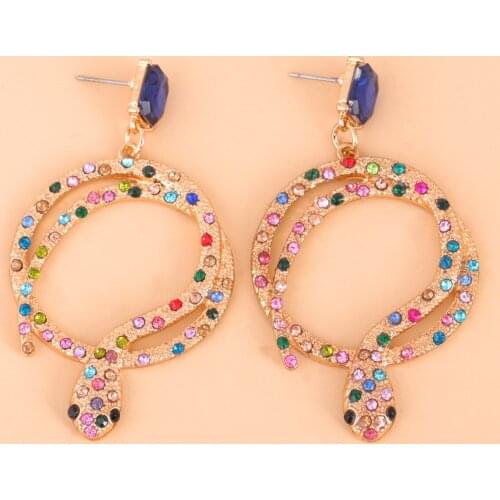 YaYi Jewelry Bohemia New Brown Glass Rhinestone Dangle Crystal Womens Fashion Ancient Silver Color Gem Snake Earrings Gift