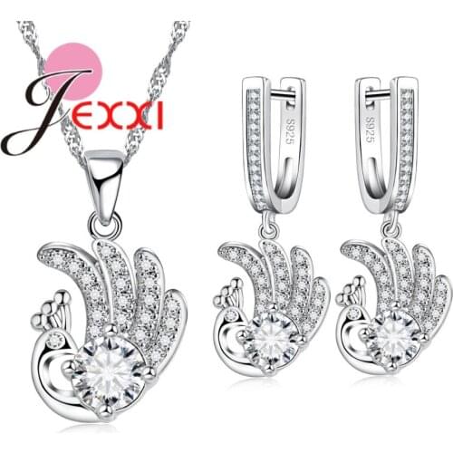 925 Sterling Silver Wedding Engagement Jewelry Sets For Women Peacock AAA Cubic Zirconia Necklace Earrings Set Accessory
