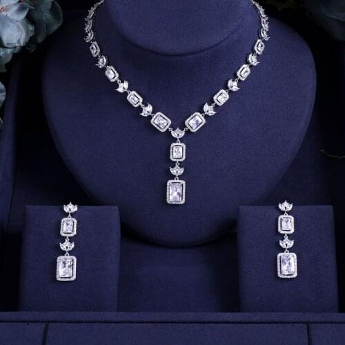 Janekelly Nigeria 2 pcs Bridal Zirconia full jewelry sets For Women Party, Luxury Dubai Nigeria CZ Crystal Wedding Jewelry Sets