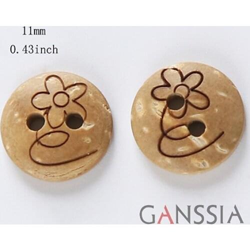 50pcs/lot Size:11mm Natural Coconut Buttons,2 Holes,Cute Flowers Pattern,Bulk Button for Craft,Clothing Accessories(kk-2012)