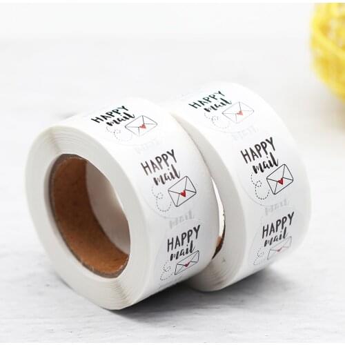 500pcs/roll Happy Mail With Envelope Stickers 1Inch Label Sticker For Envelope Packaging Business Card Stationery Decoration