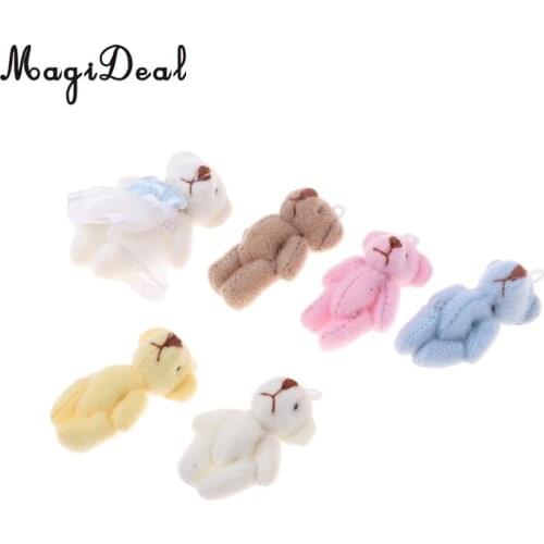 6Pcs 1/12 Doll Mini Cotton Little Bear Toy Cartoon Plush Animal Toy Keychain for Doll Accs Children Girls Xmas Gift