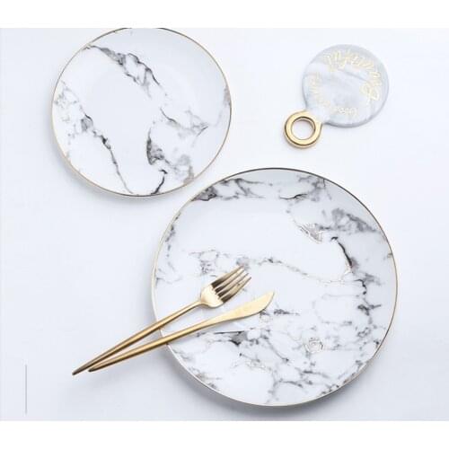 8" 10" Nordic Ceramic Marble Western Plates Pasta Dish European Steak Plate Dessert Tray