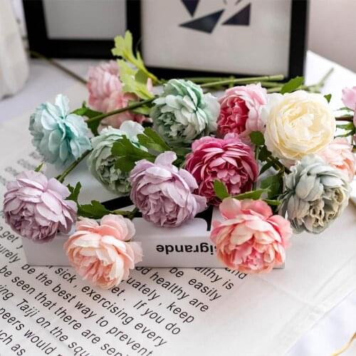 30cm Rose Pink Silk Peony Artificial Flowers Bouquet 5 Big Head and 4 Bud Cheap Artificial Flowers for Home Wedding Decoration