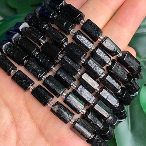 7x10mm Natural Cylinder Black Tourmaline Stone Faceted Loose Tube Beads For Making Jewelry DIY Bracelet Necklace Accessories