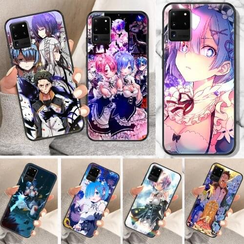 Re ZERO Ram Rem In Another World Phone case For Samsung Galaxy Note 4 8 9 10 20 S8 S9 S10 S10E S20 Plus UITRA Ultra black luxury
