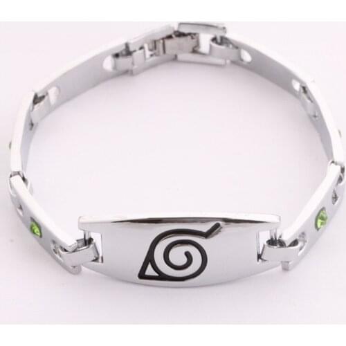 Hot Sale Peripheral Bracelet Naruto konoha Symbol Plated Semi-precious Green Stones Inlaid Alloy Metal Bracelet Jewelry