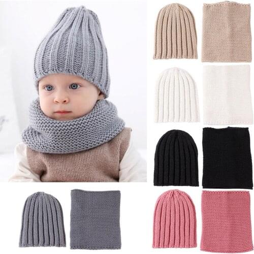 2pcs/set Lovely Baby Boy Girl Yarn Knitted Winter Warm Beanie Cap Hat Scarf Set Warm Neck Collar Kids Beanies Sets