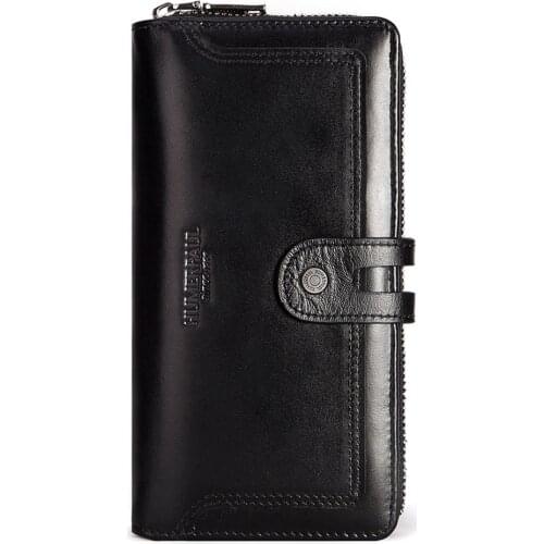 Genuine Leather Mens Wallets High Quality RFID Blocking Zipper Hasp Long Wallet Leisure Coin Purse Male Card Holder Clutch Bag