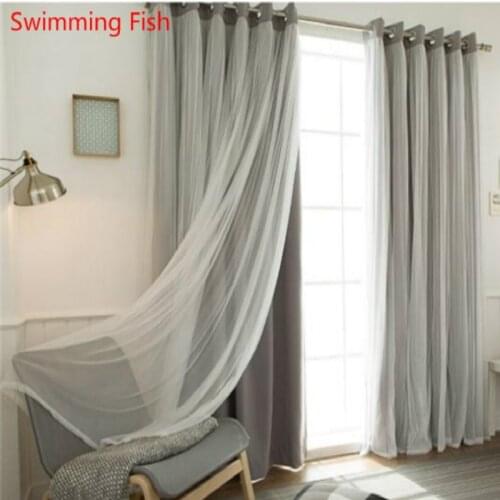 New blue pink beige color cloth+voile curtains for living room,top-grade decoration and blackout double layer window curtain