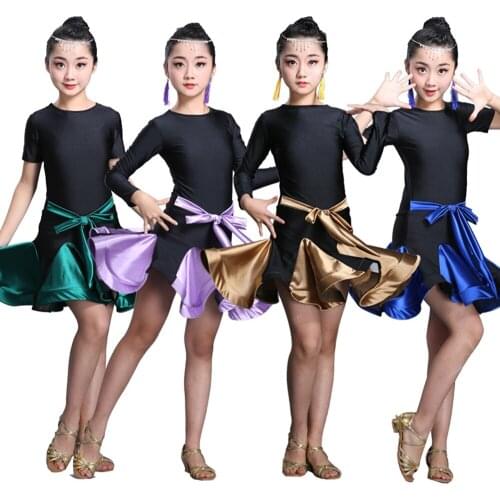 Latin Dance Dress for Girls CHEAPEST Flapper Salsa Dress Girls Dance Dress D0032 with Waist Belt Ruffled Hem