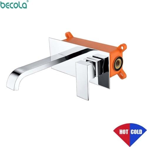 BECOLA Bathroom Faucet Basin Sink Tap Wall Mounted Chrome Brass Mixer With Embedded Box Torneira Concealed Basin Faucet B-325
