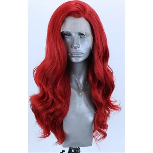 QUINLUX WIGS Red Long Body Wave Synthetic Lace Front Wigs for Women with Free Part Glueless Heat Resistant Fiber Hair