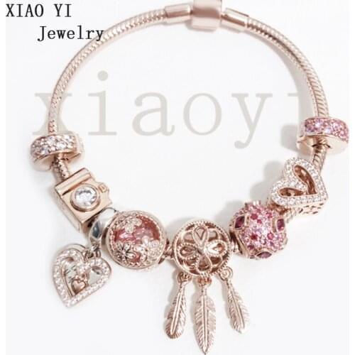 XIAOYI 2020 New 100% S925 Rose color dream flower love photo secret zircon clip lip temperament bracelet for girlfriend female