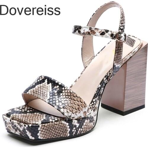Dovereiss Fashion Womens Shoes Summer Square Head Sandals Platform Sexy Narrow Band New Chunky Heels Consice Sandals 45 46