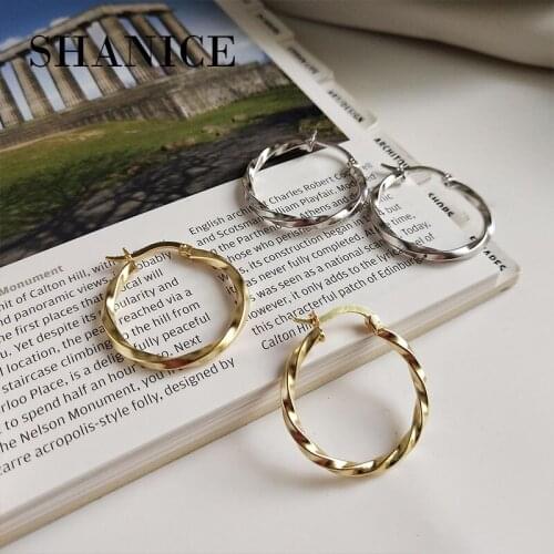 SHANICE 925 Sterling Silver Punk Rock Minimalist Glint Twist Round Circle Hoop Earrings Women Jewelry Accessory Female Brincos