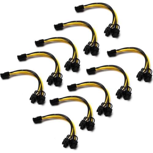 10pcs 8 Pin PCI Express To Dual PCIE 8 (6+2) Pin Power Cable 20cm Motherboard Graphics Card PCI-E GPU Power Data Cable Splitter
