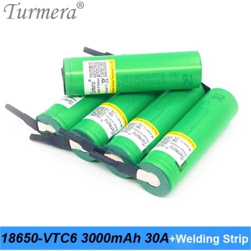 18650 VTC6 3000mAh Battery 30A Soldering Nickel for Screwdriver Electric Drill Battery 12V 16.8V 18V 25V and E-bike Use Turmera