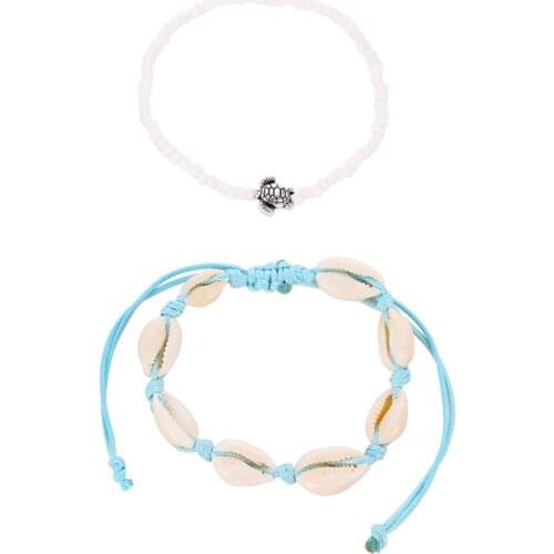 2pcs Summer New Shell Bracelet Set Handmade Rope Bangle Bracelet Set Turtle Beads Beach Cute Jewelry Daily Wear Gift